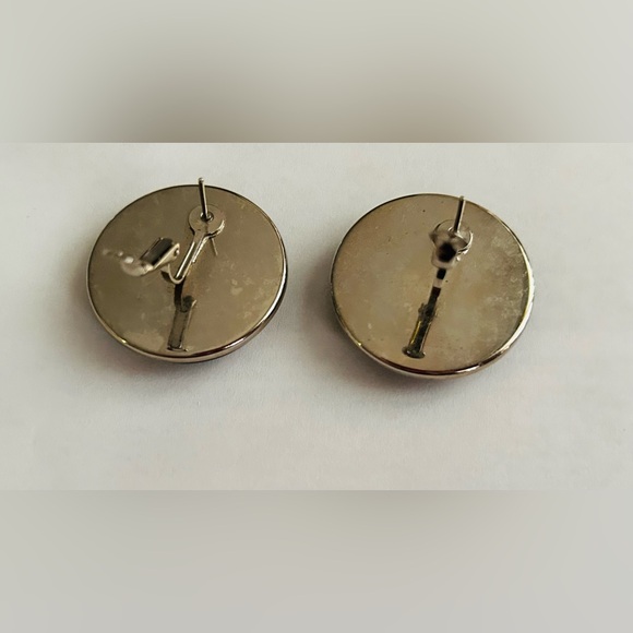 Black Enamel Round Pierced Earring Diameter Silver Enamel with Gold Enamel - Picture 2 of 10